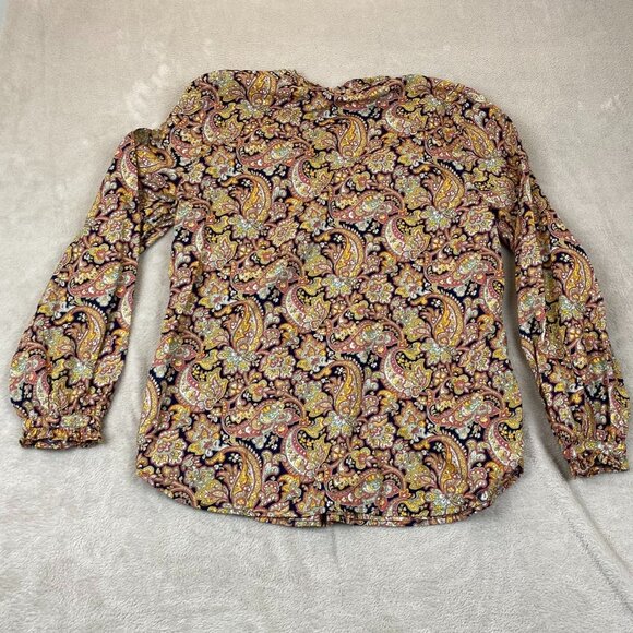 Talbots Womens Blouse Size Medium Paisley Print Long Sleeve 100% Cotton Boho - Picture 9 of 9